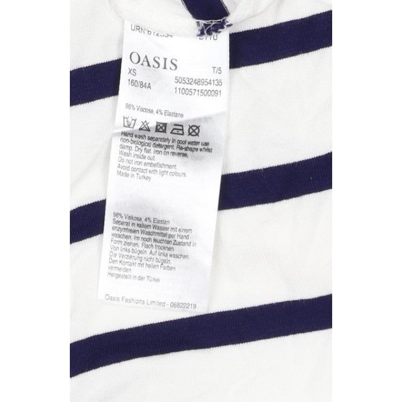 Oasis Women White Navy Striped XS Jersey Long Sleeve Rhinestone T-Shirt