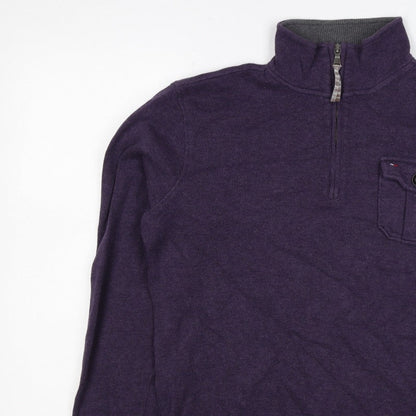 Tommy Hilfiger Men Purple S 1/4 Zip High Neck Cotton Blend Sweatshirt