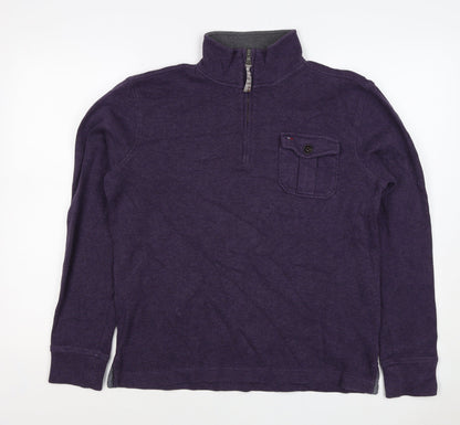 Tommy Hilfiger Men Purple S 1/4 Zip High Neck Cotton Blend Sweatshirt
