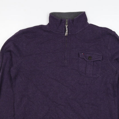 Tommy Hilfiger Men Purple S 1/4 Zip High Neck Cotton Blend Sweatshirt