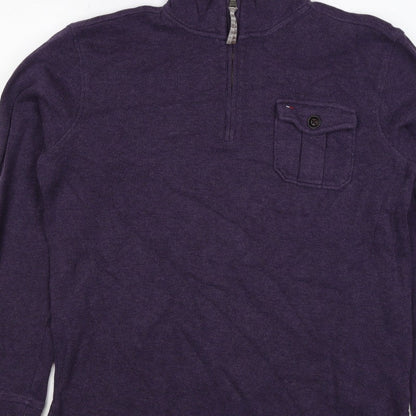 Tommy Hilfiger Men Purple S 1/4 Zip High Neck Cotton Blend Sweatshirt