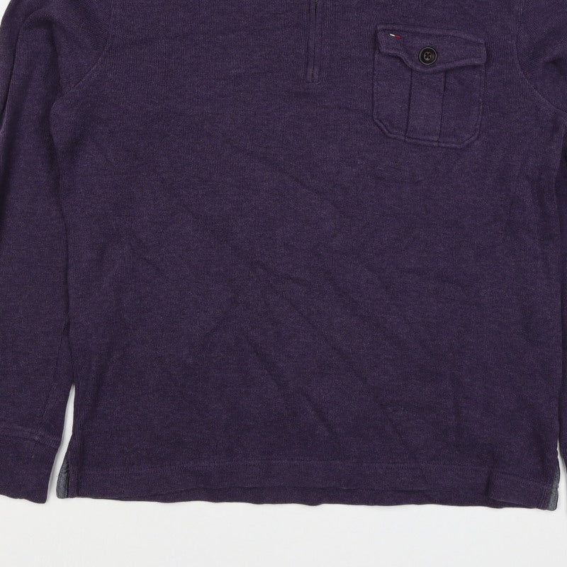 Tommy Hilfiger Men Purple S 1/4 Zip High Neck Cotton Blend Sweatshirt