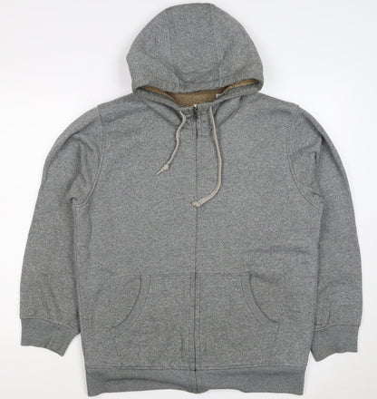 Uniqlo Men Grey XL Full Zip Hooded Fleece Lined Hoodie