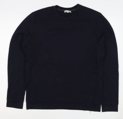 Reiss Men’s Navy Blue L Quilted Crew Neck Pullover Sweatshirt