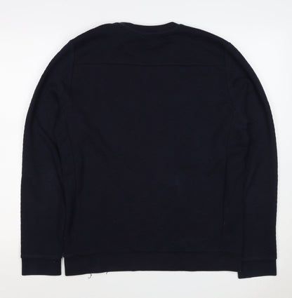 Reiss Men’s Navy Blue L Quilted Crew Neck Pullover Sweatshirt
