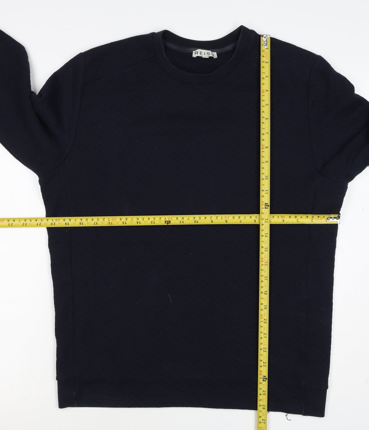 Reiss Men’s Navy Blue L Quilted Crew Neck Pullover Sweatshirt