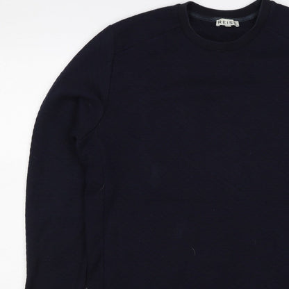 Reiss Men’s Navy Blue L Quilted Crew Neck Pullover Sweatshirt