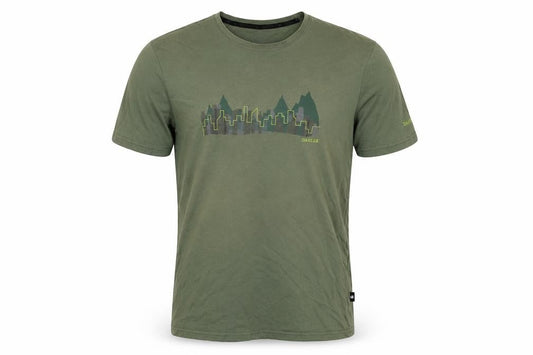 Front view of Dare 2b men’s green l crew neck city mountain graphic t-shirt