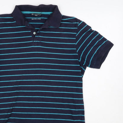 Additional view of Blue Harbour M&S Men's Blue Striped Small Short Sleeve Cotton Polo