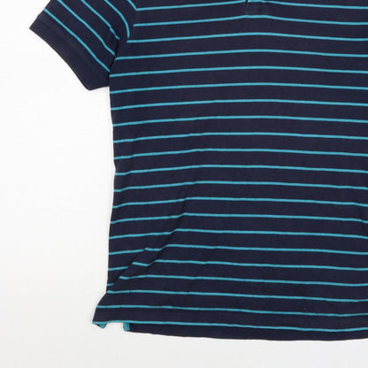 Additional view of Blue Harbour M&S Men's Blue Striped Small Short Sleeve Cotton Polo