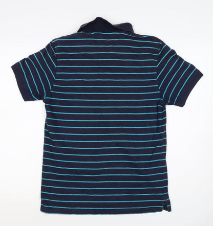 Close-up detail of Blue Harbour M&S Men's Blue Striped Small Short Sleeve Cotton Polo