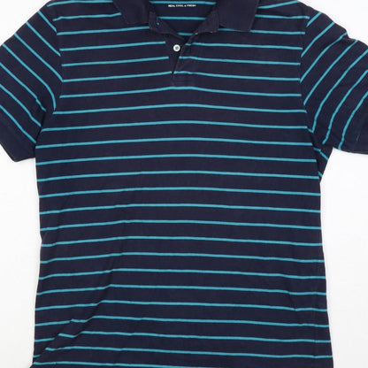 Additional view of Blue Harbour M&S Men's Blue Striped Small Short Sleeve Cotton Polo