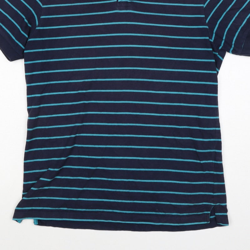 Additional view of Blue Harbour M&S Men's Blue Striped Small Short Sleeve Cotton Polo