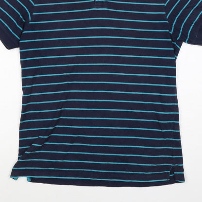 Additional view of Blue Harbour M&S Men's Blue Striped Small Short Sleeve Cotton Polo