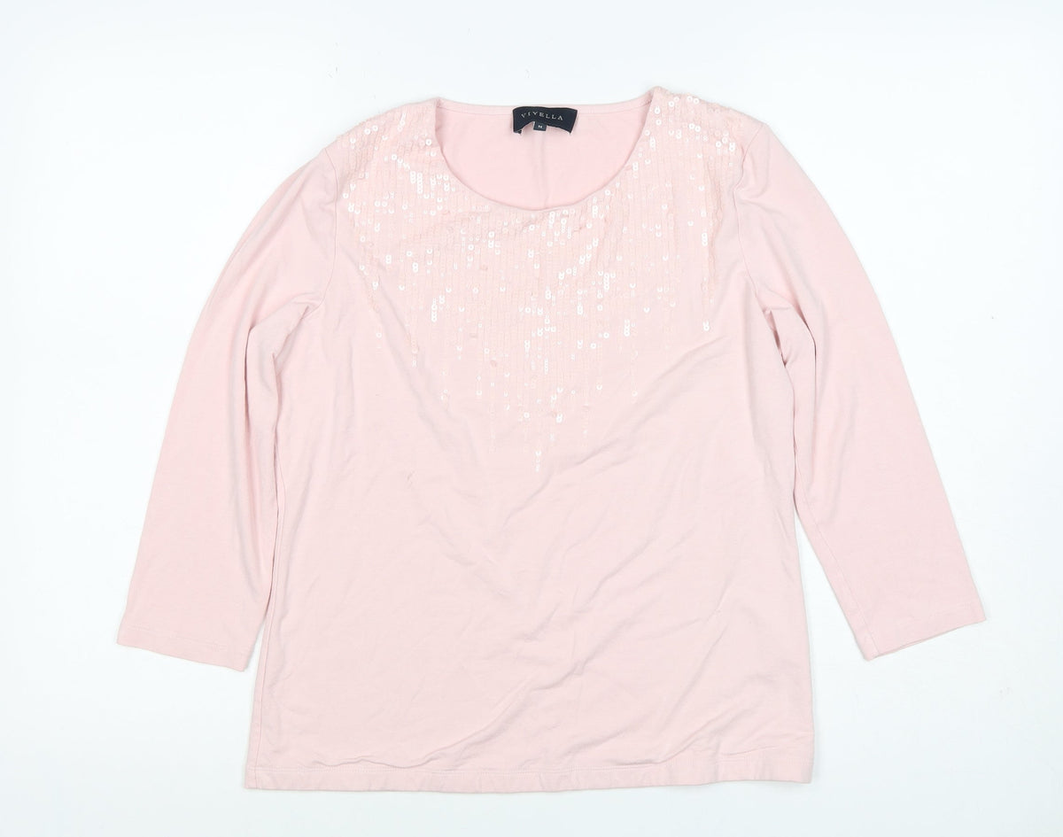 Viyella Women’s Pink M Jersey Sequin Scoop Neck Long Sleeve T-Shirt