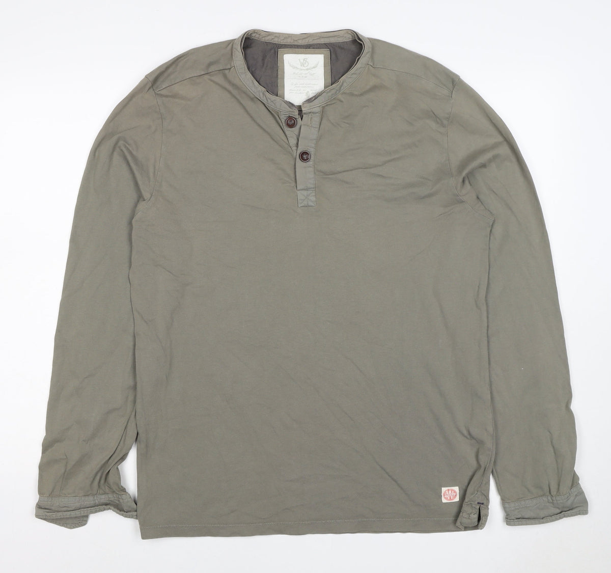 White Stuff Men's Grey L Long Sleeve Cotton Henley T-Shirt