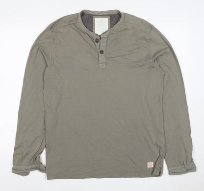 White Stuff Men's Grey L Long Sleeve Cotton Henley T-Shirt