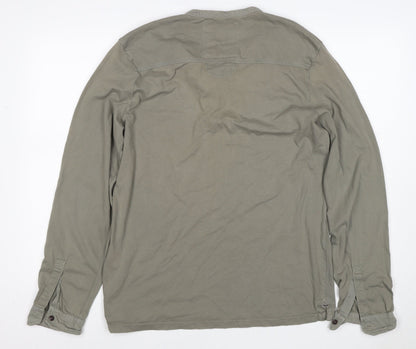 White Stuff Men's Grey L Long Sleeve Cotton Henley T-Shirt