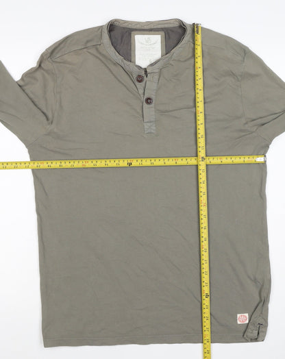 White Stuff Men's Grey L Long Sleeve Cotton Henley T-Shirt