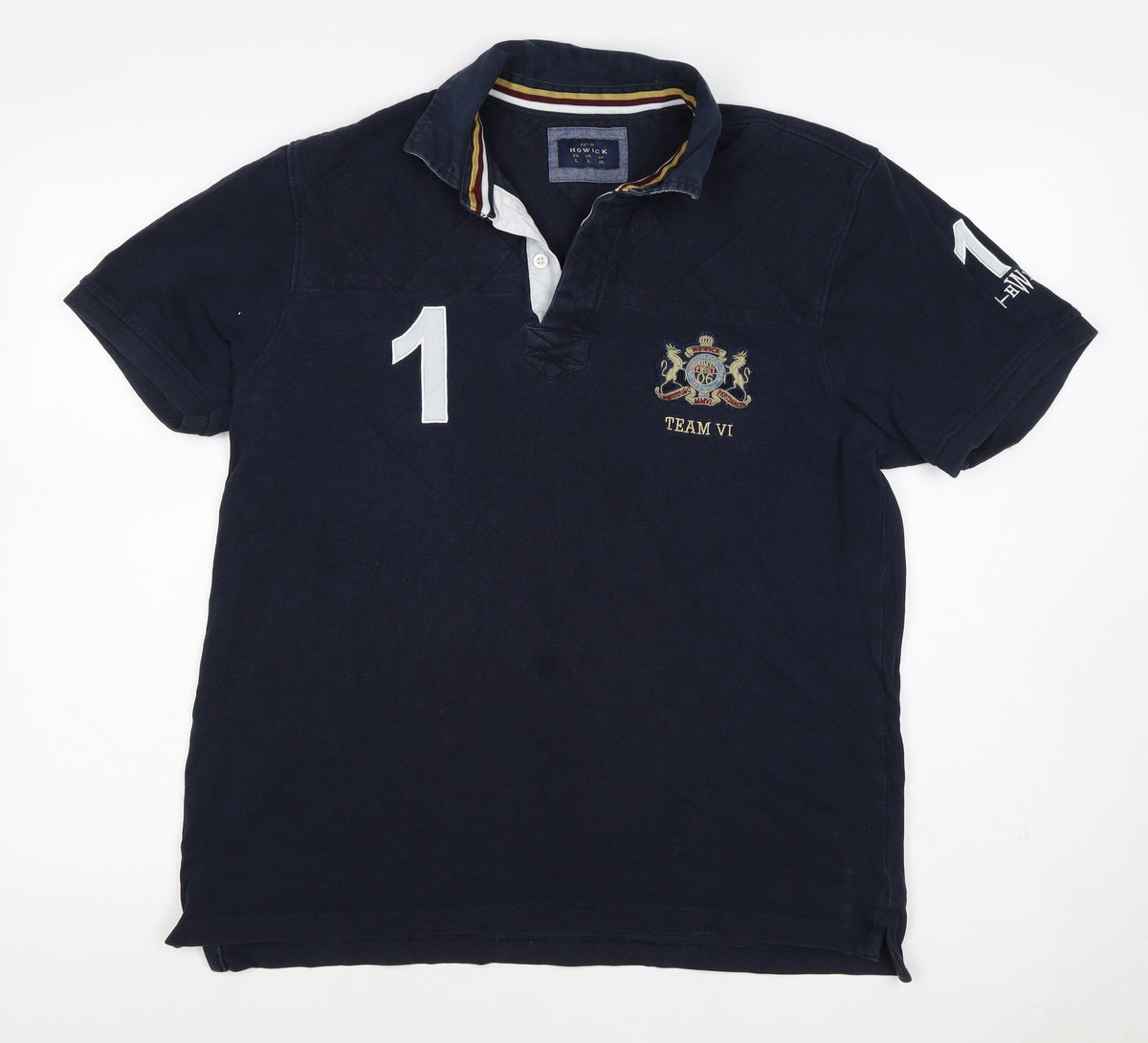 Howick Men Blue L Cotton Team VI Number 1 Short Sleeve Polo Shirt