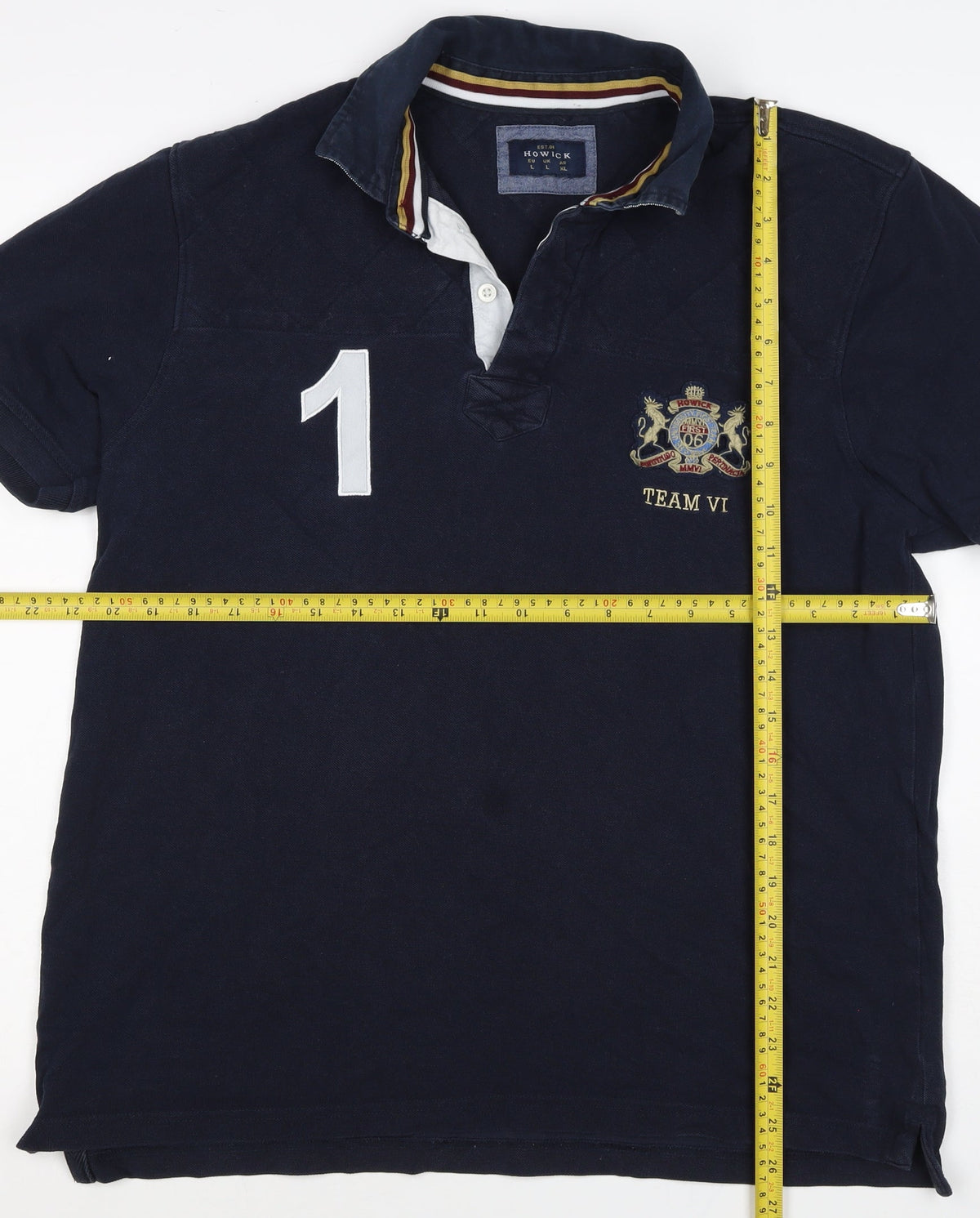 Howick Men Blue L Cotton Team VI Number 1 Short Sleeve Polo Shirt