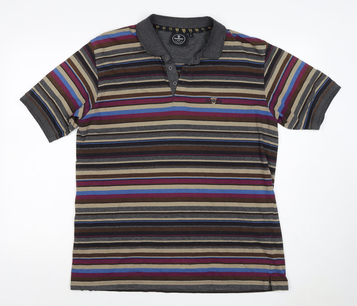 Guinness Men’s Multicoloured Striped Logo Short Sleeve Polo L