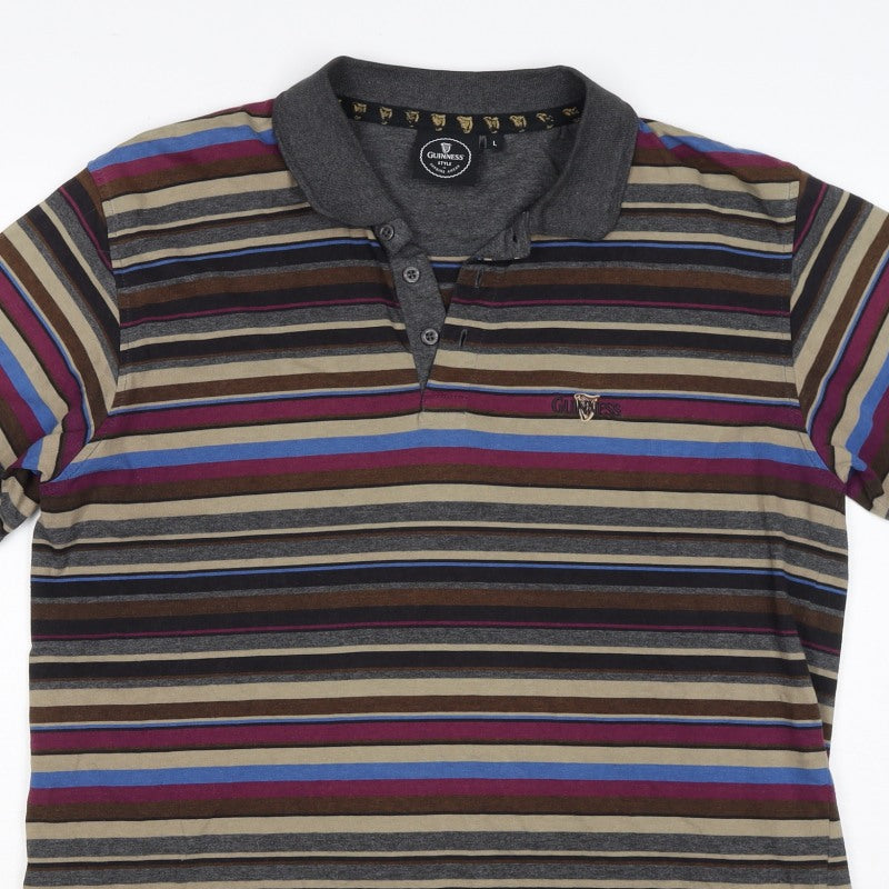Guinness Men’s Multicoloured Striped Logo Short Sleeve Polo L