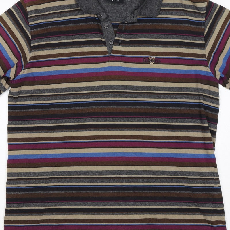 Guinness Men’s Multicoloured Striped Logo Short Sleeve Polo L