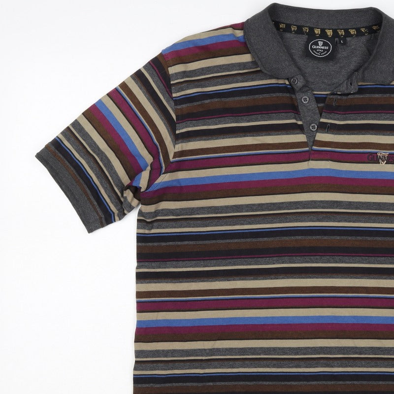 Guinness Men’s Multicoloured Striped Logo Short Sleeve Polo L