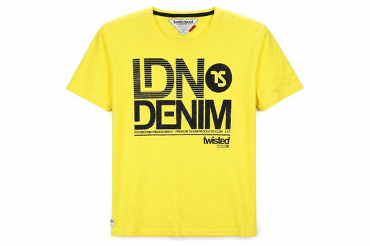 Twisted Soul Men's Yellow XL London Denim Graphic Print Crew Neck T-Shirt