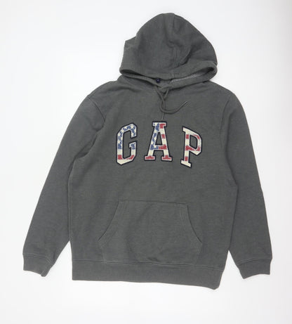 Gap Men’s Grey M Pullover Hoodie USA Flag Logo Pocket