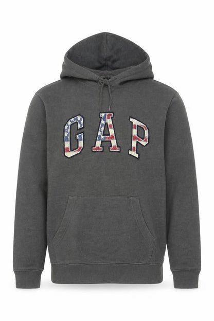 Gap Men’s Grey M Pullover Hoodie USA Flag Logo Pocket