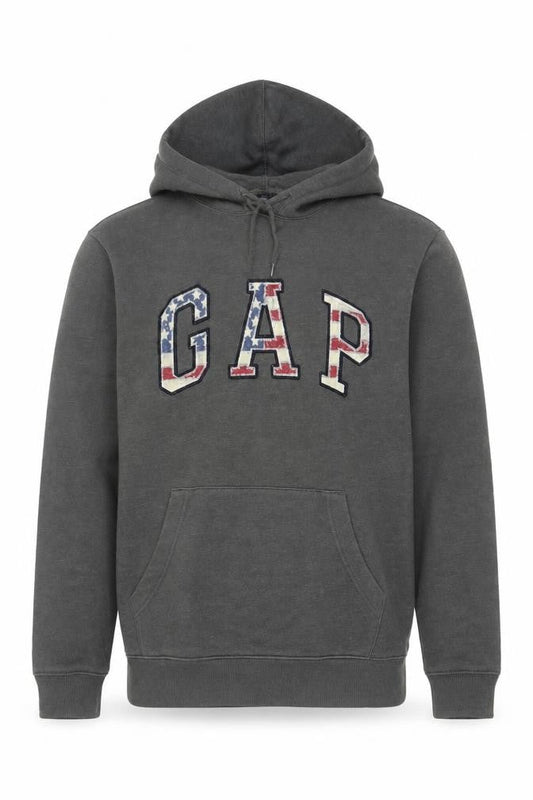 Gap Men’s Grey M Pullover Hoodie USA Flag Logo Pocket