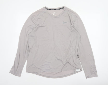 Nike Men’s Grey L Dri-FIT Long Sleeve Running Training Jersey Top