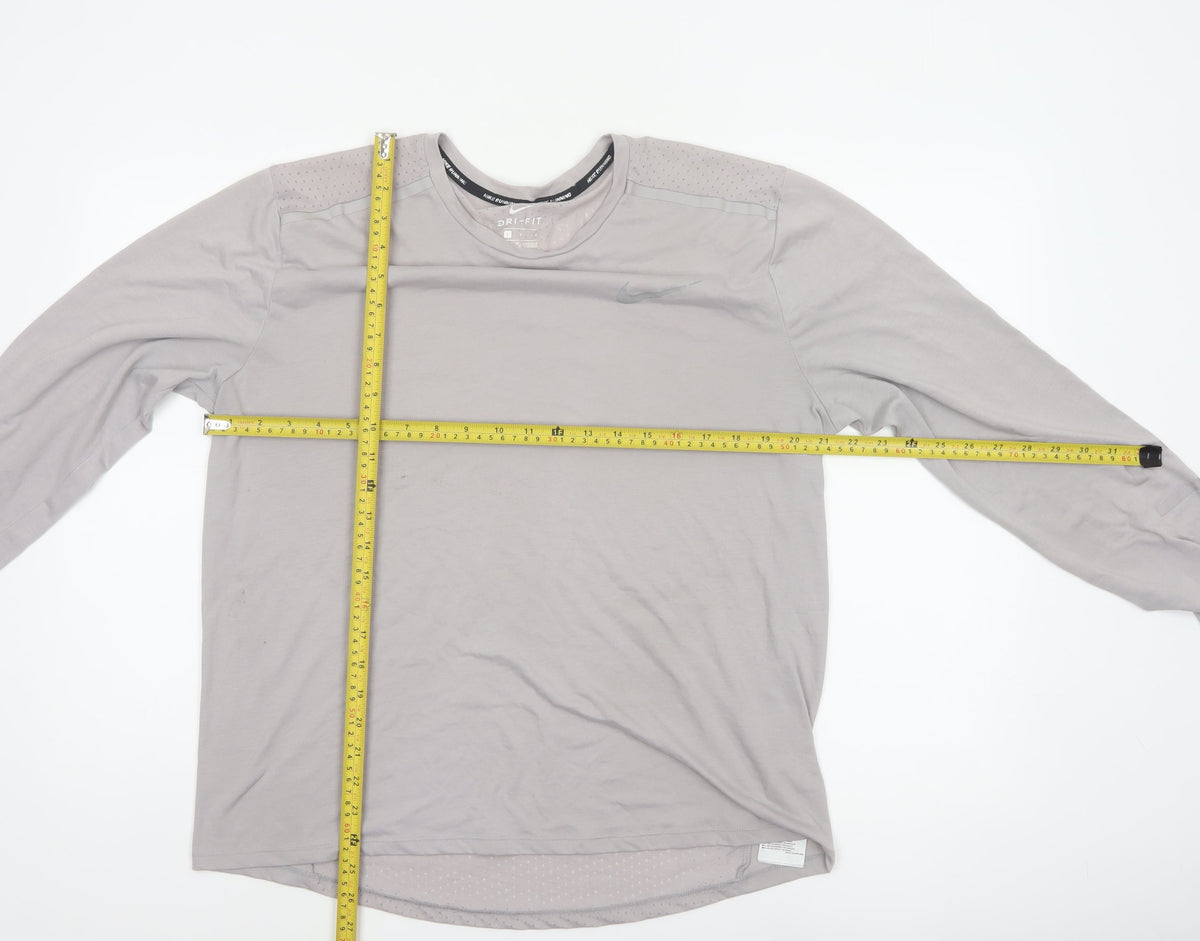 Nike Men’s Grey L Dri-FIT Long Sleeve Running Training Jersey Top