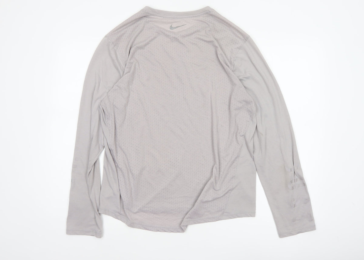 Nike Men’s Grey L Dri-FIT Long Sleeve Running Training Jersey Top