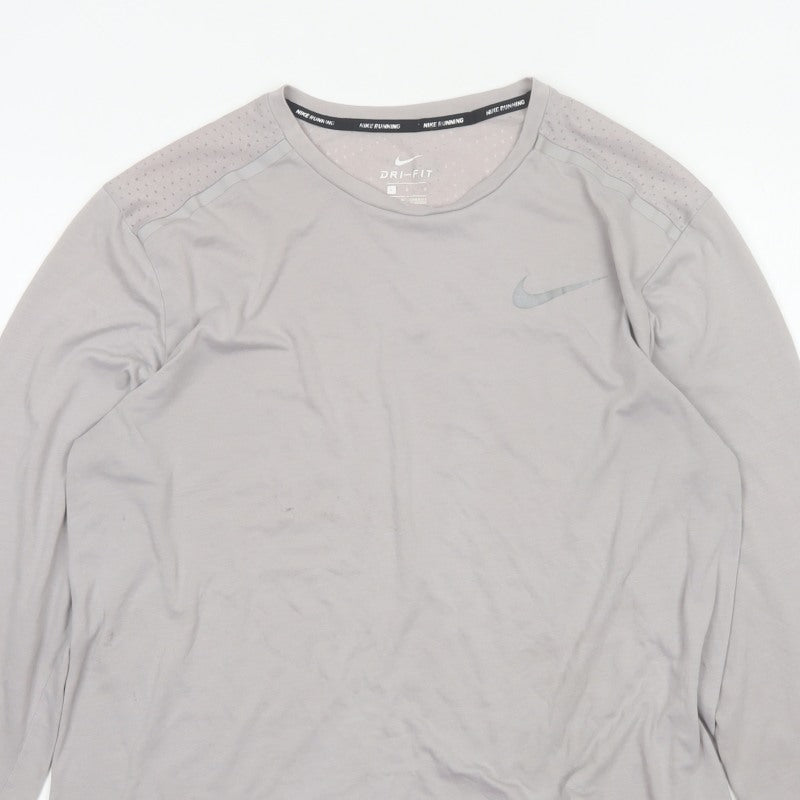 Nike Men’s Grey L Dri-FIT Long Sleeve Running Training Jersey Top