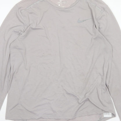 Nike Men’s Grey L Dri-FIT Long Sleeve Running Training Jersey Top