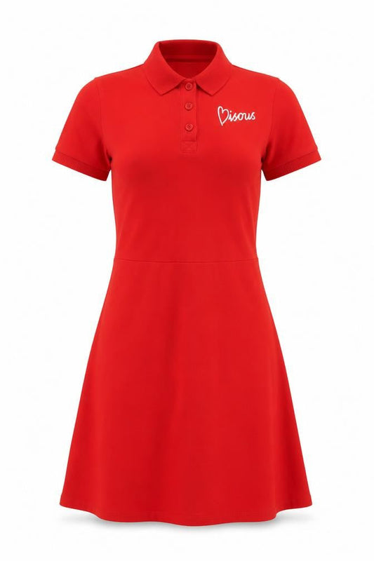 Monki Women Red XS Fit & Flare Polo Mini Dress Cotton Graphic Print