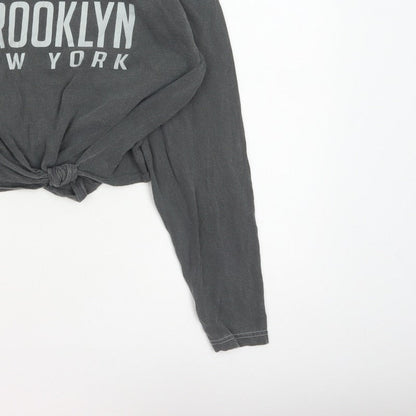 PrettyLittleThing Women’s Grey M Cropped Brooklyn NY Long Sleeve T-Shirt