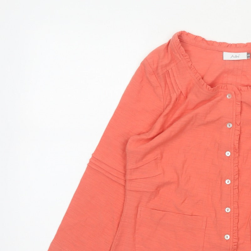 Adini Women Orange XS Cotton Ruffle Button-Up Long Sleeve Top
