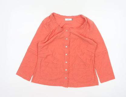 Adini Women Orange XS Cotton Ruffle Button-Up Long Sleeve Top