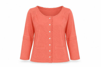 Adini Women Orange XS Cotton Ruffle Button-Up Long Sleeve Top
