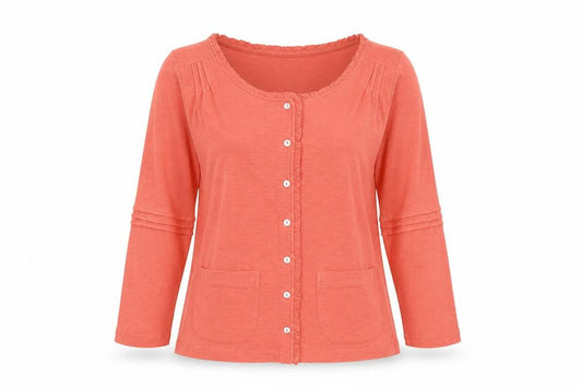 Adini Women Orange XS Cotton Ruffle Button-Up Long Sleeve Top