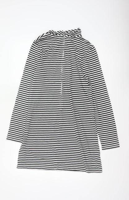 Pop England Women's Black Stripe UK 4 Shift Dress Roll Neck Cotton