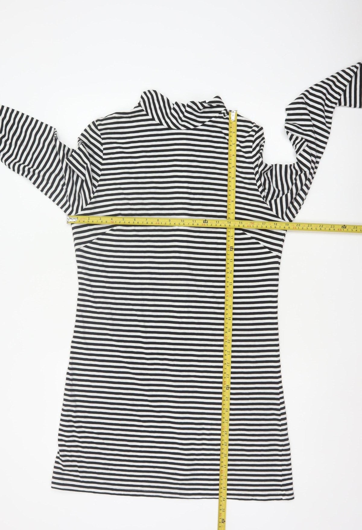 Pop England Women's Black Stripe UK 4 Shift Dress Roll Neck Cotton