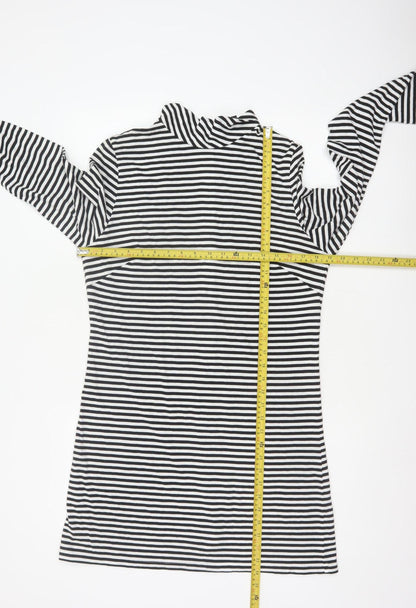 Pop England Women's Black Stripe UK 4 Shift Dress Roll Neck Cotton