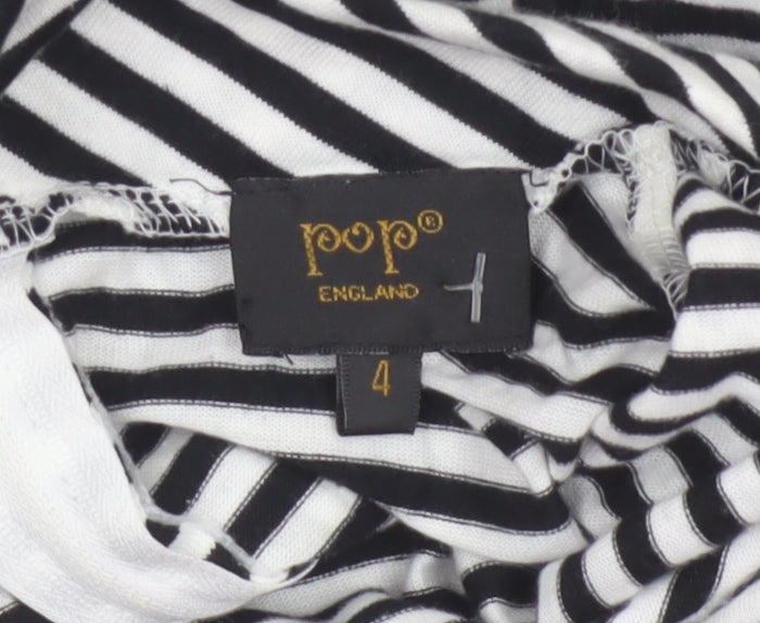 Pop England Women's Black Stripe UK 4 Shift Dress Roll Neck Cotton