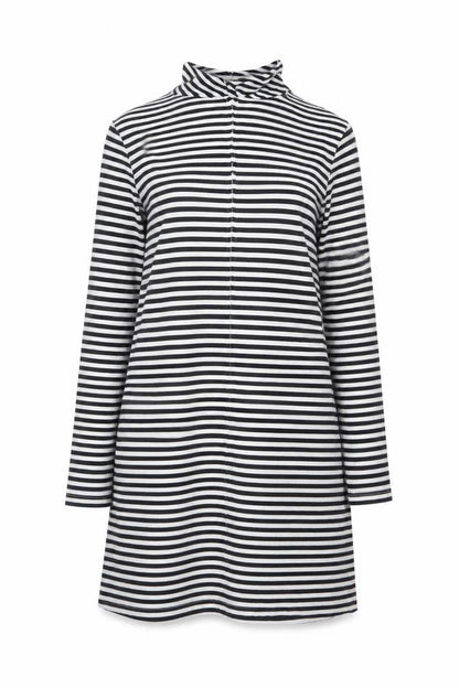 Pop England Women's Black Stripe UK 4 Shift Dress Roll Neck Cotton