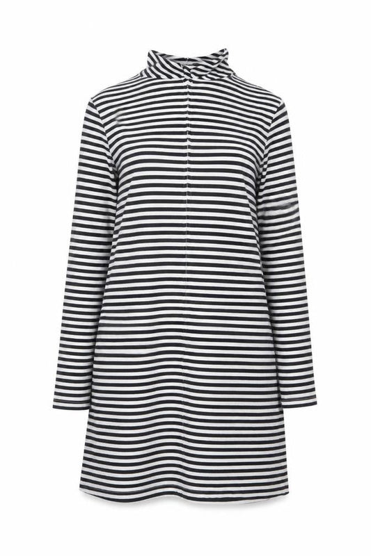 Pop England Women's Black Stripe UK 4 Shift Dress Roll Neck Cotton